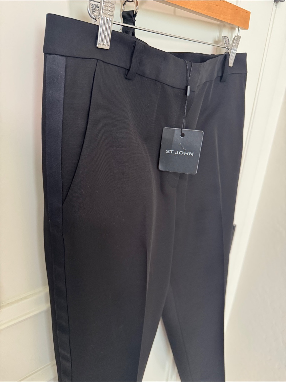 St. John Black Pants with Satin Side Stripe
